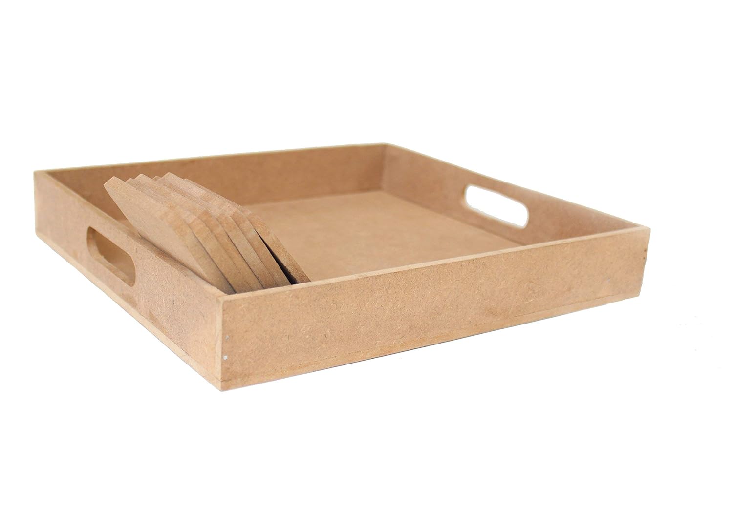 IVEI DIY Square MDF Coasters Set of 6 & DIY Tray (10in X 9in) -MDF Plain Wooden Coasters Square Shaped Blank Cutouts for Painting Wood Sheet Craft, Decoupage, Resin Art Work & Decoration