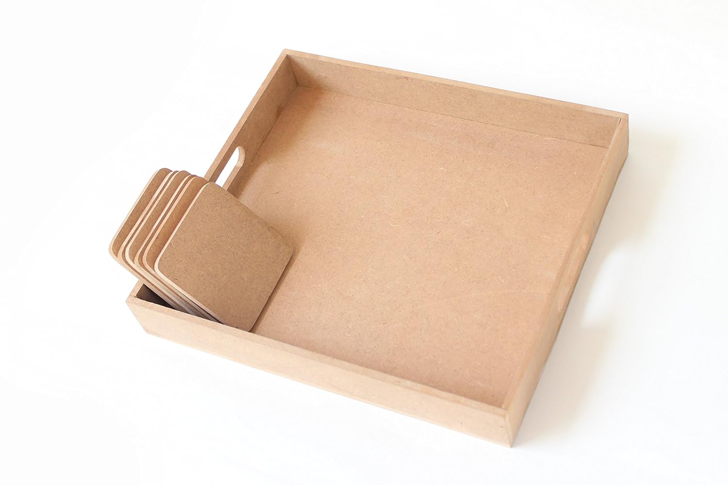 IVEI DIY Square MDF Coasters Set of 6 & DIY Tray (10in X 9in) -MDF Plain Wooden Coasters Square Shaped Blank Cutouts for Painting Wood Sheet Craft, Decoupage, Resin Art Work & Decoration