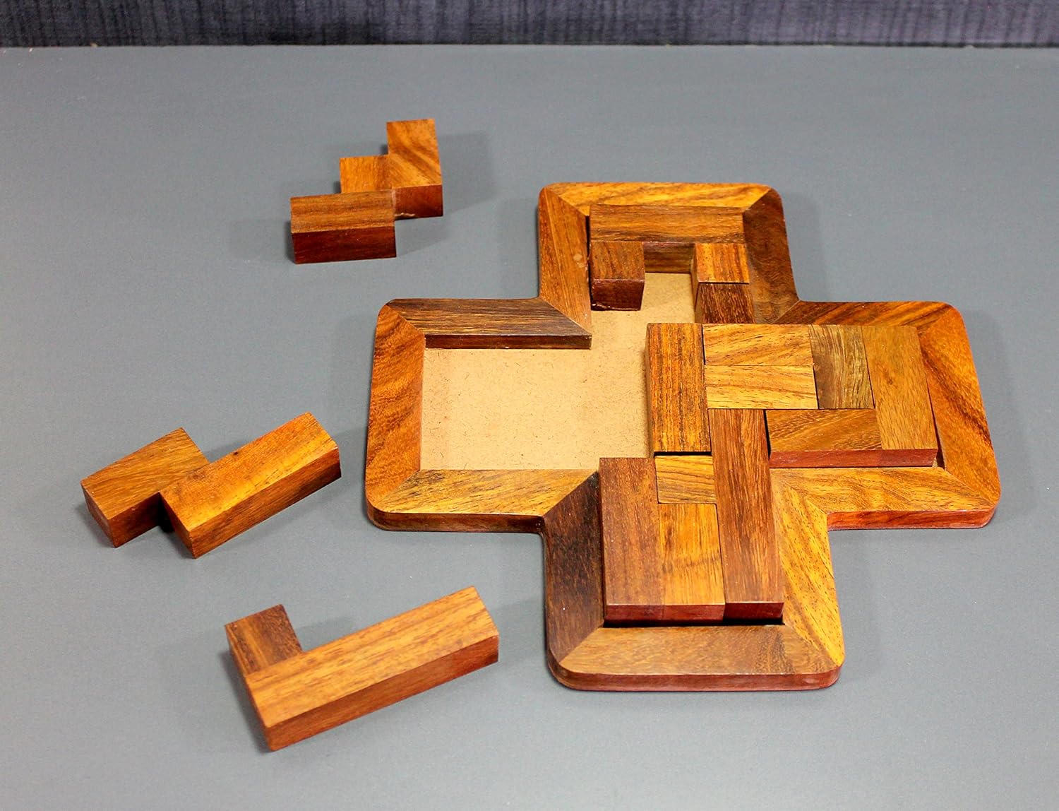 StonKraft Wooden Jigsaw/Tangram Puzzle Board (Cross Puzzle)