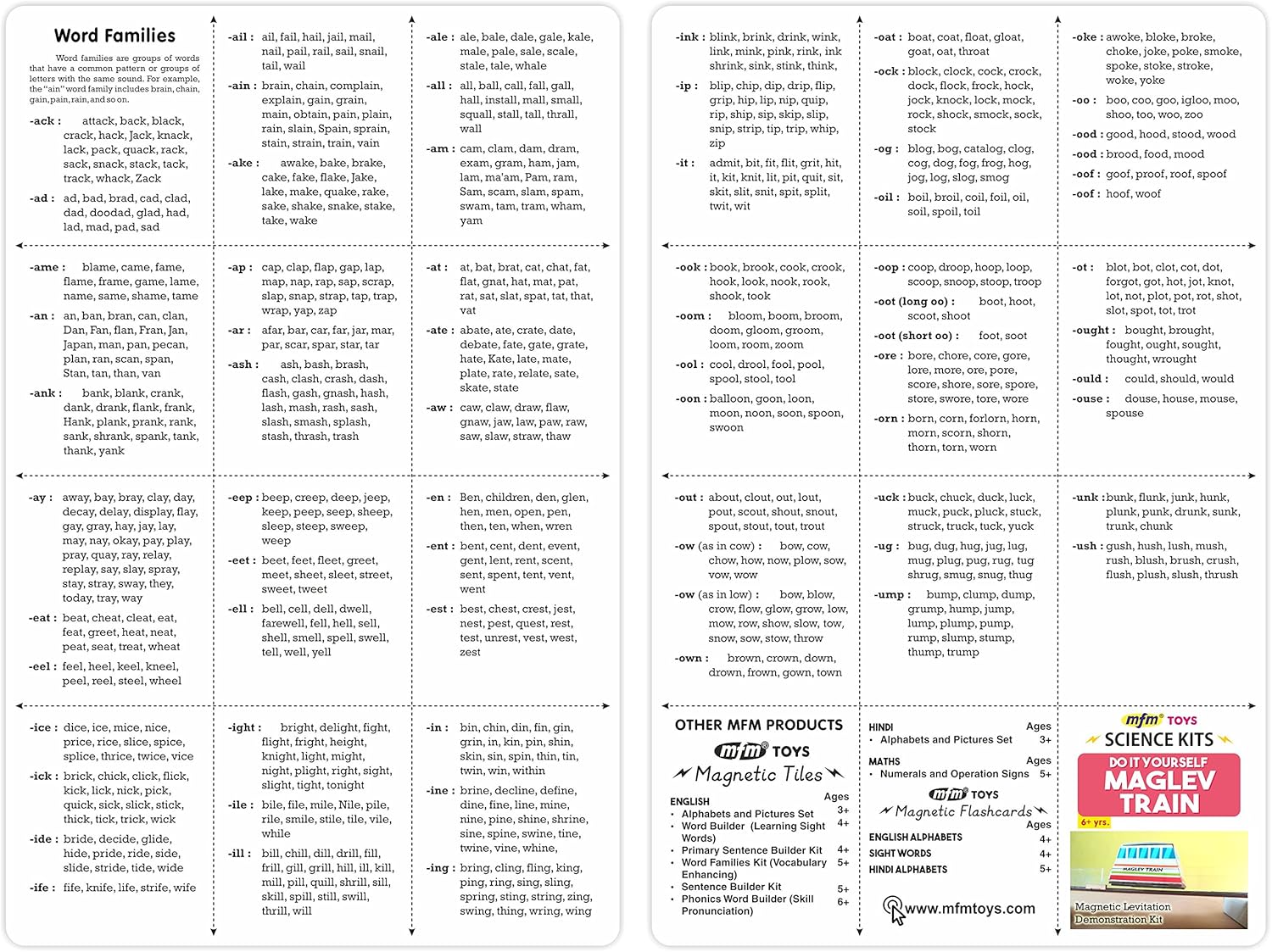 mfm Toys English Language Word Family kit (Vocabulary Enhancing) 94 Magnetic Tiles (Does not Include Magnetic Board)- Multi Color