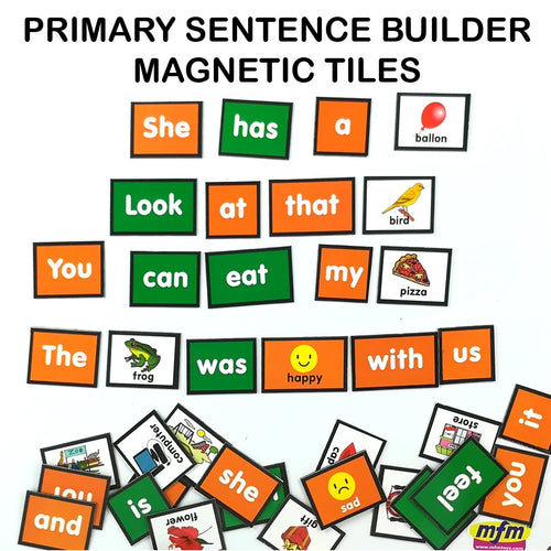 MFM Toys Primary Sentence Builder Kit | English Language | 101 Magnetic Tiles (Ages 4+) (Does Not Include Magnetic Board)