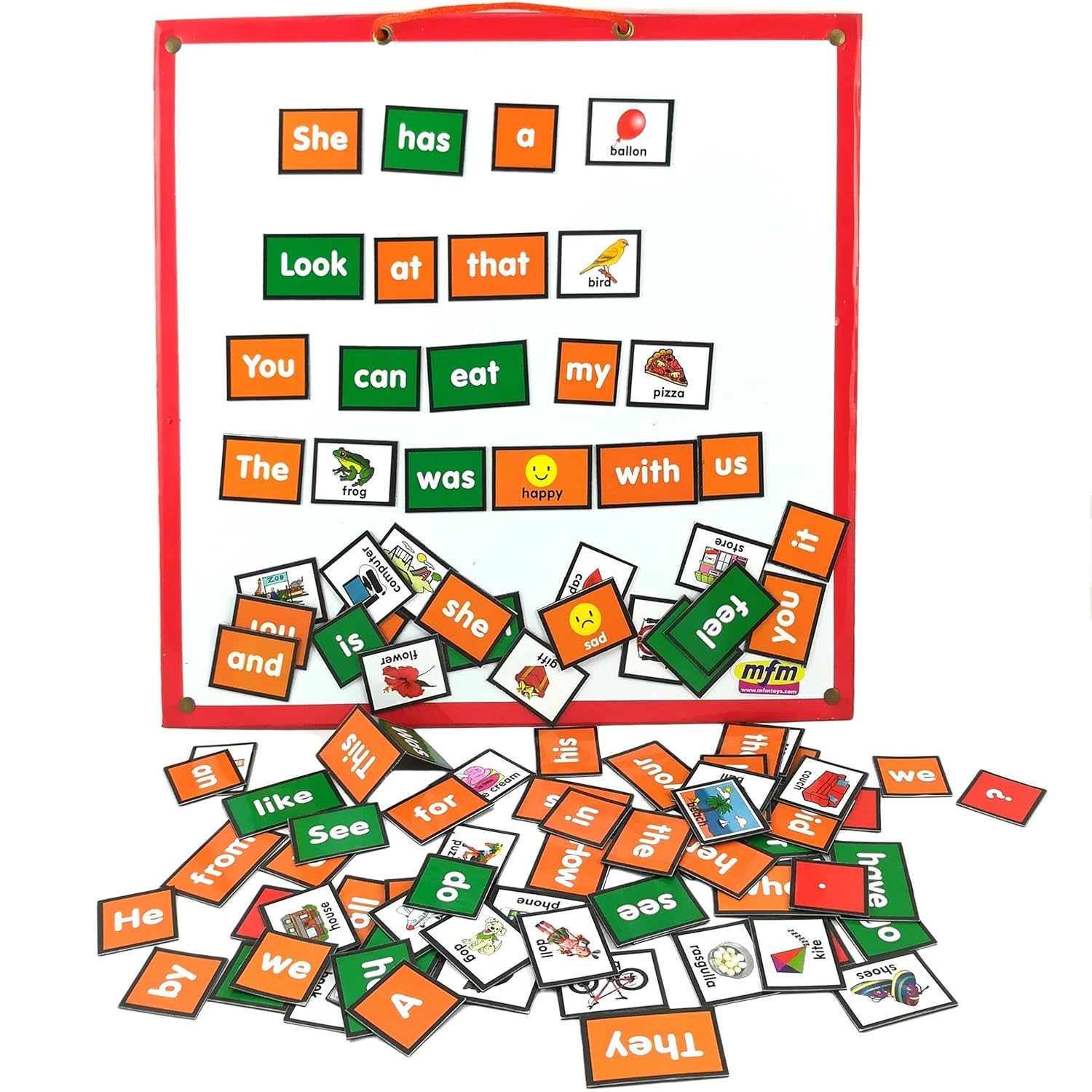 MFM Toys Primary Sentence Builder Kit | English Language | 101 Magnetic Tiles (Ages 4+) (Does Not Include Magnetic Board)
