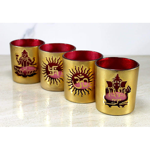 Esplanade Glass Tealight Holders Ð Pack of 4 | Decorative Candle Holders for Home DŽcor, Festive Lighting & Table Centerpieces