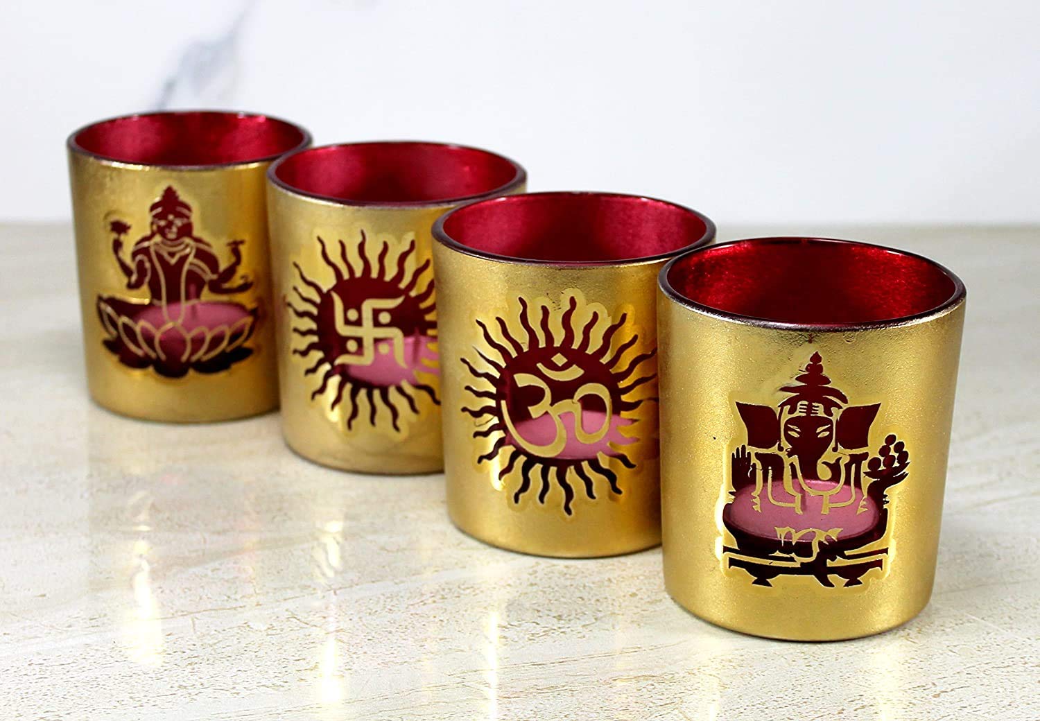 Esplanade Glass Tealight Holders Ð Pack of 4 | Decorative Candle Holders for Home DŽcor, Festive Lighting & Table Centerpieces