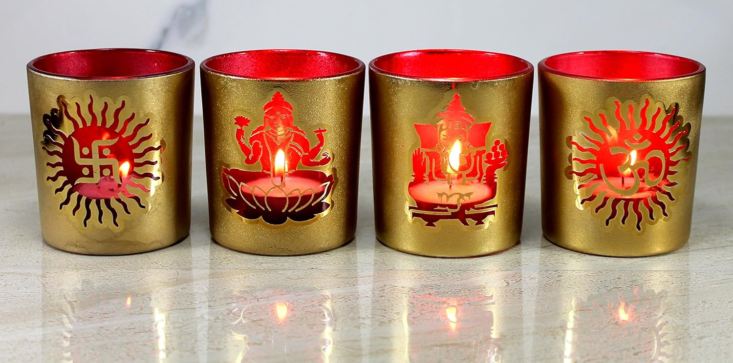 Esplanade Glass Tealight Holders Ð Pack of 4 | Decorative Candle Holders for Home DŽcor, Festive Lighting & Table Centerpieces