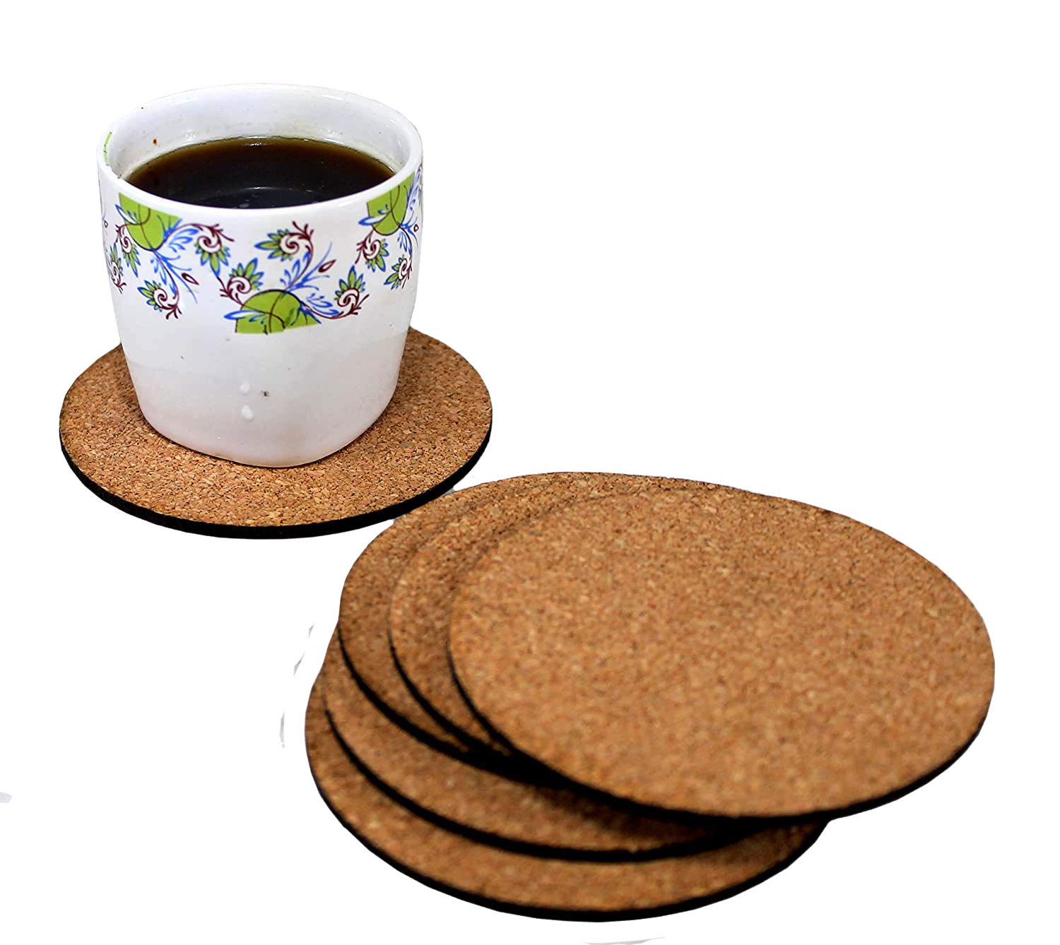 KLEO - Bar Beer Coffee Cork Coasters Set (Set of 6) - Long Lasting, Heat Resist, Absorbs Spilled Liquid, Non Slippery and Scratch Free