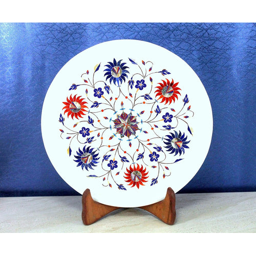 eSplanade Handicraft Marble Round Decorative Plates with Inlay Art Work - Mantle Piece, Decorative Piece, Centerpiece etc