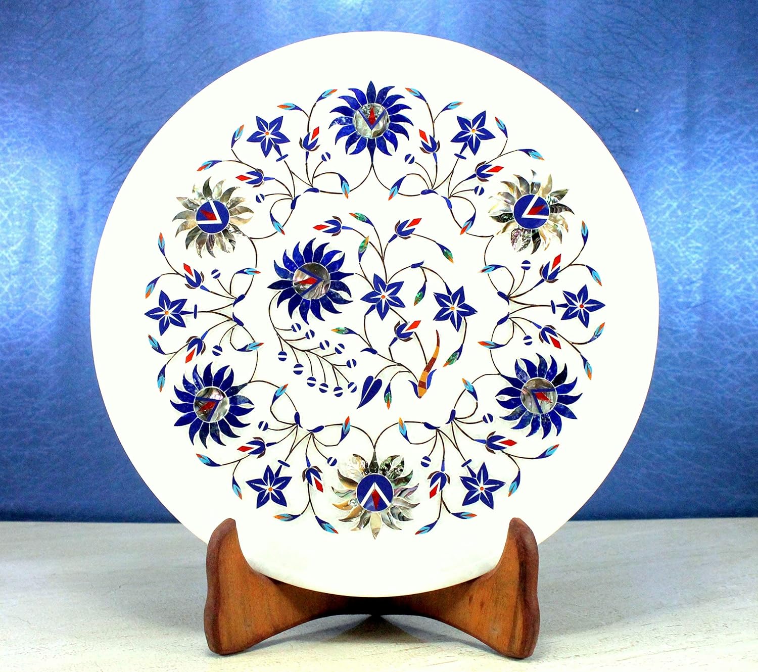 eSplanade Handicraft Marble Round Decorative Plates with Inlay Art Work - Mantle Piece, Decorative Piece, Centerpiece etc