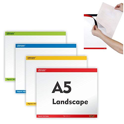 MFM TOYS Ultimate Easy Magnetic Wall Display (Pack of 4)| Self Cling Magnetic A5 Sheet Holder for Wall/Glass Partition/Window (A5 Landscape)