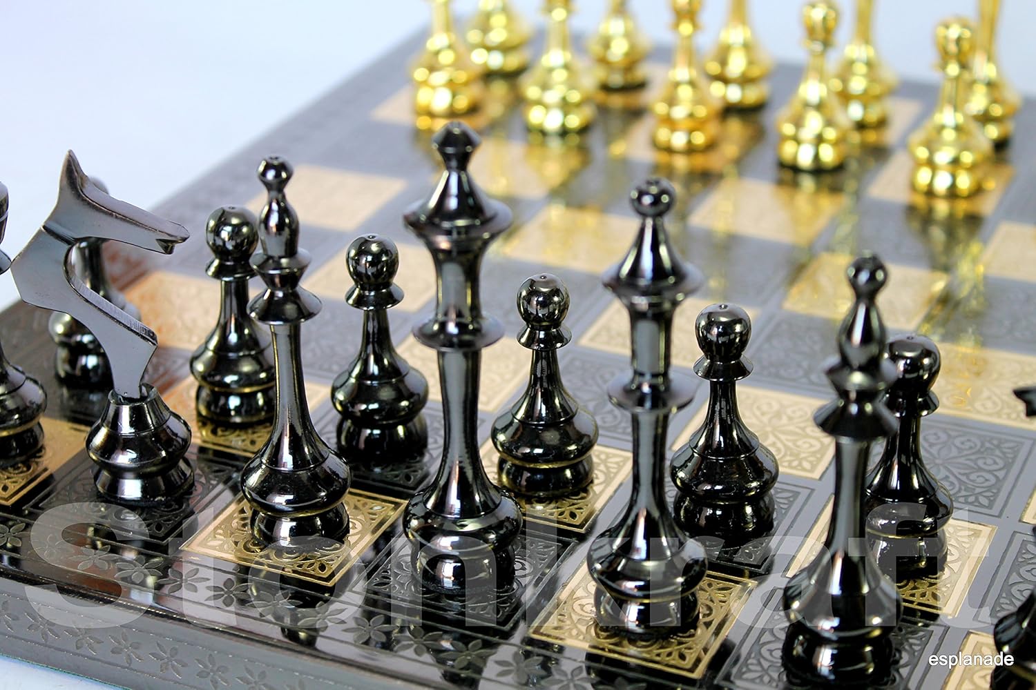 StonKraft Kid, Adult - Brass Chess Board Game Set With 100% Brass Chess Pieces, Chessmen, Chess Coins - 12" X 12"