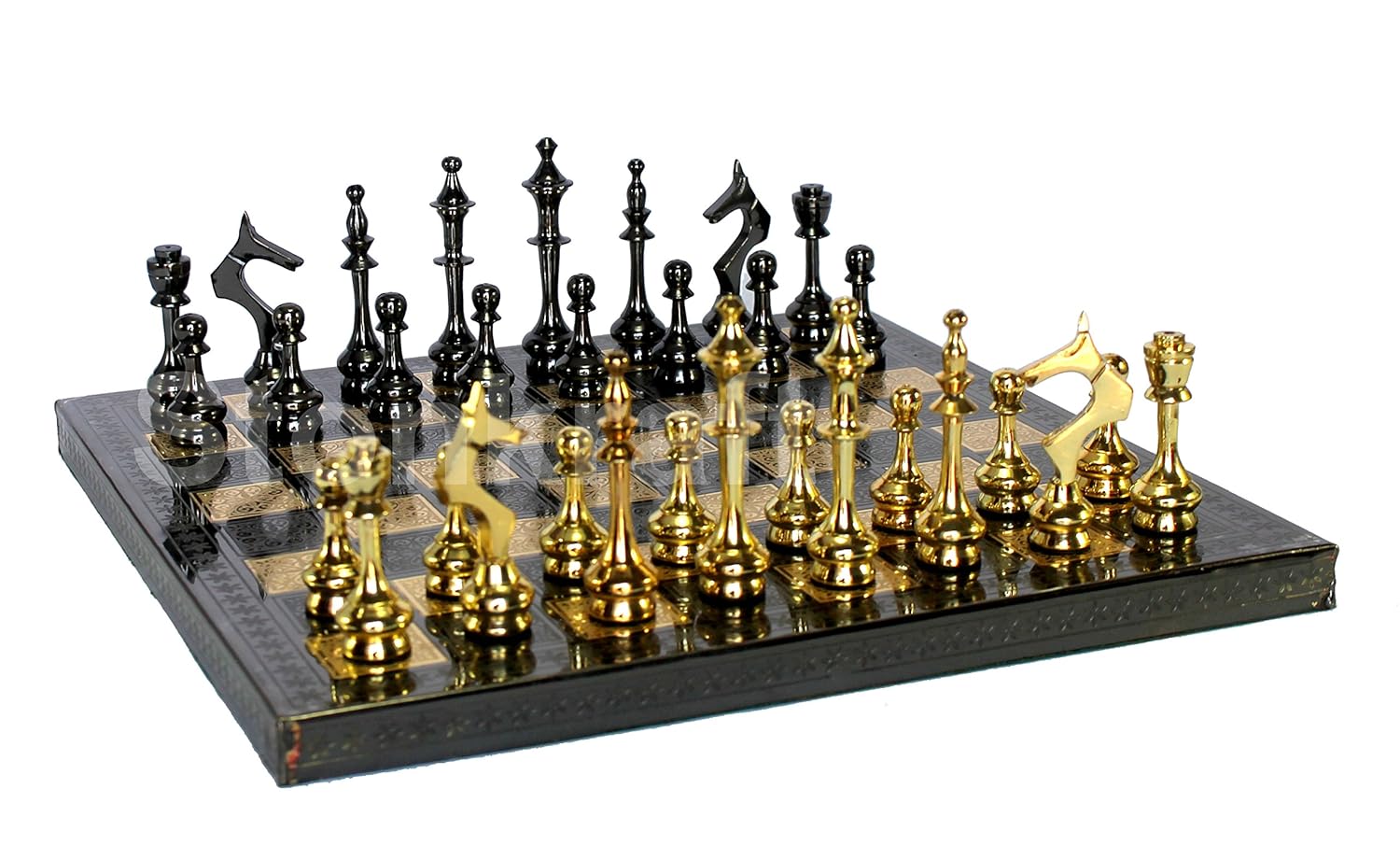 StonKraft Kid, Adult - Brass Chess Board Game Set With 100% Brass Chess Pieces, Chessmen, Chess Coins - 12" X 12"