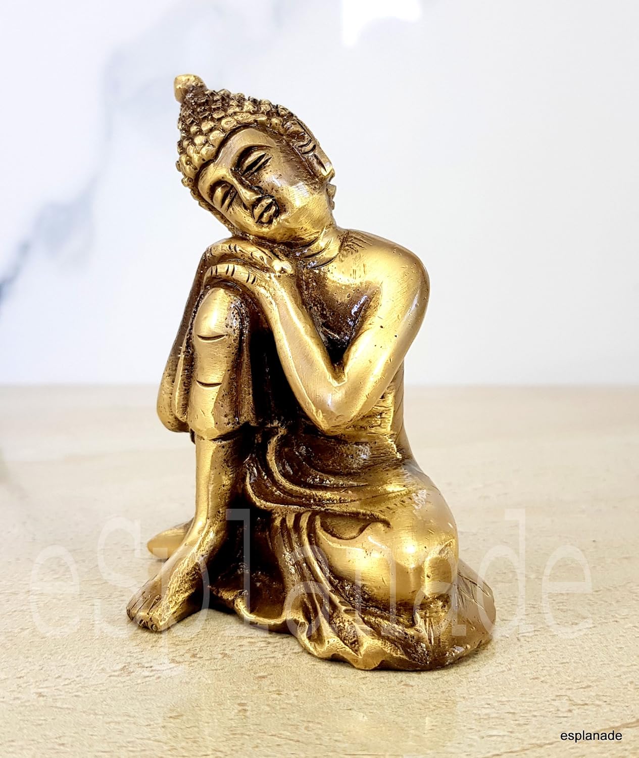 ESPLANADE Buddha Showpiece for Home Decor | Brass Resting Buddha Statue for Living Room, Office Table | Tibetan Decorative Items, Antique Idol & Figurine for Room Decor | Housewarming Gifts