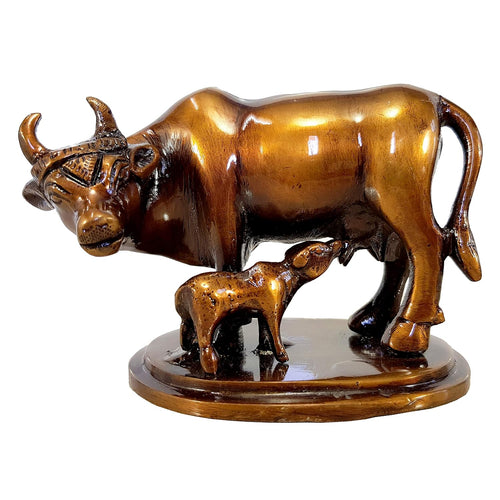 ESPLANADE Beautiful Lucky Figurine - Brass - Nandi Kamadhenu Cow Kamdhenu Cow and Calf Sculpture | Holy Cow Idol Statue