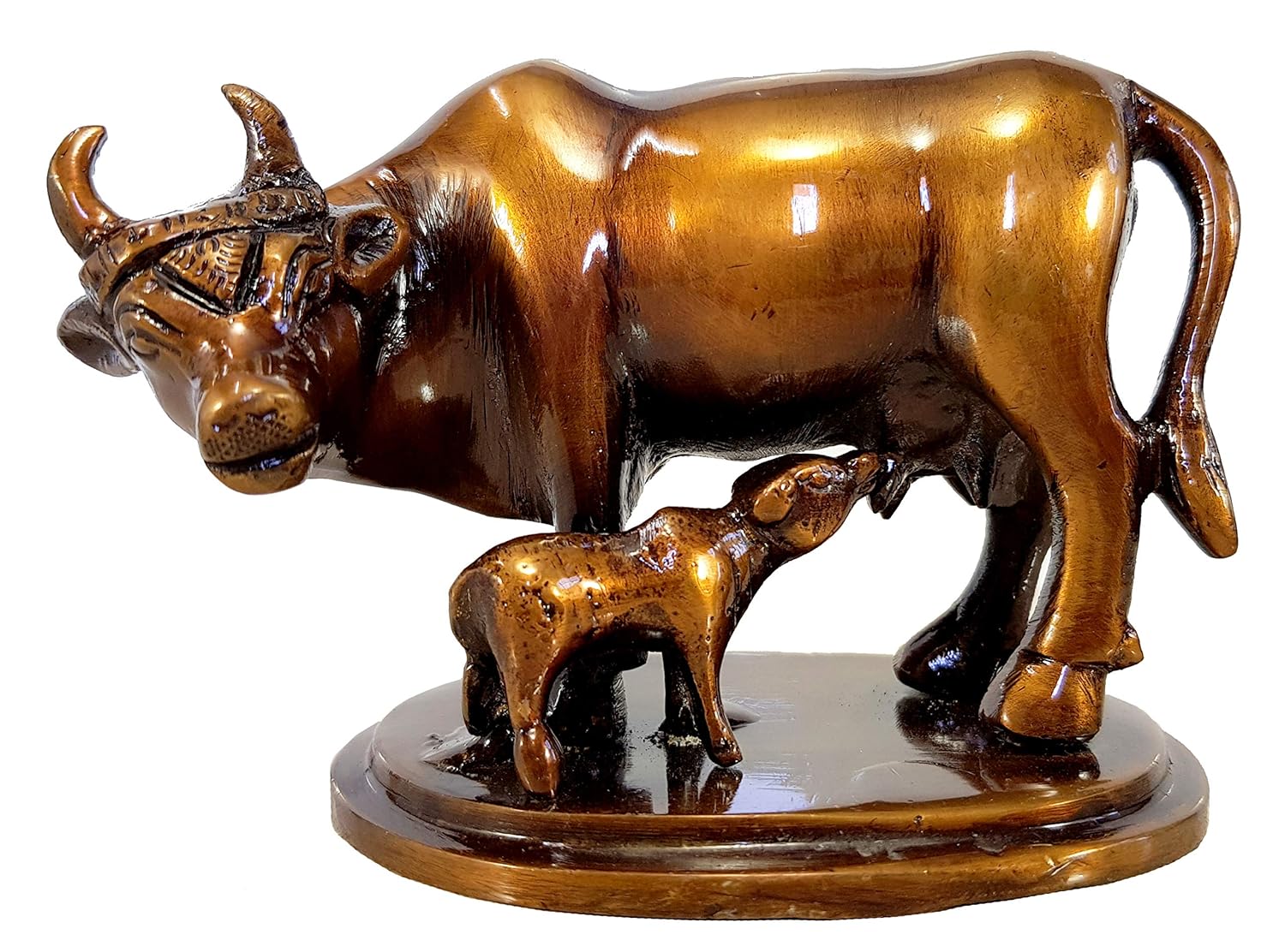 ESPLANADE Beautiful Lucky Figurine - Brass - Nandi Kamadhenu Cow Kamdhenu Cow and Calf Sculpture | Holy Cow Idol Statue