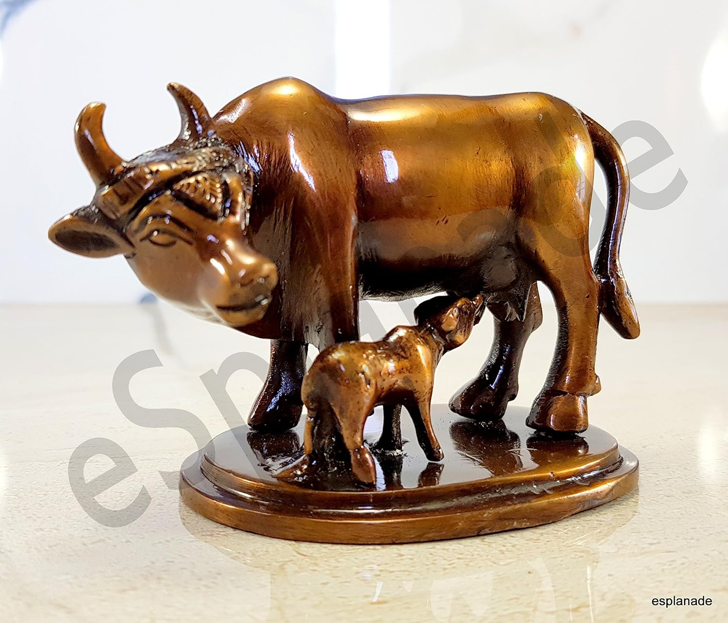 ESPLANADE Beautiful Lucky Figurine - Brass - Nandi Kamadhenu Cow Kamdhenu Cow and Calf Sculpture | Holy Cow Idol Statue