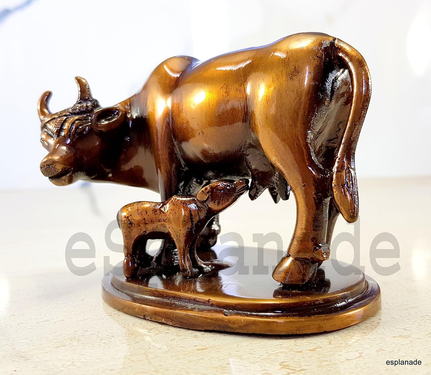 ESPLANADE Beautiful Lucky Figurine - Brass - Nandi Kamadhenu Cow Kamdhenu Cow and Calf Sculpture | Holy Cow Idol Statue