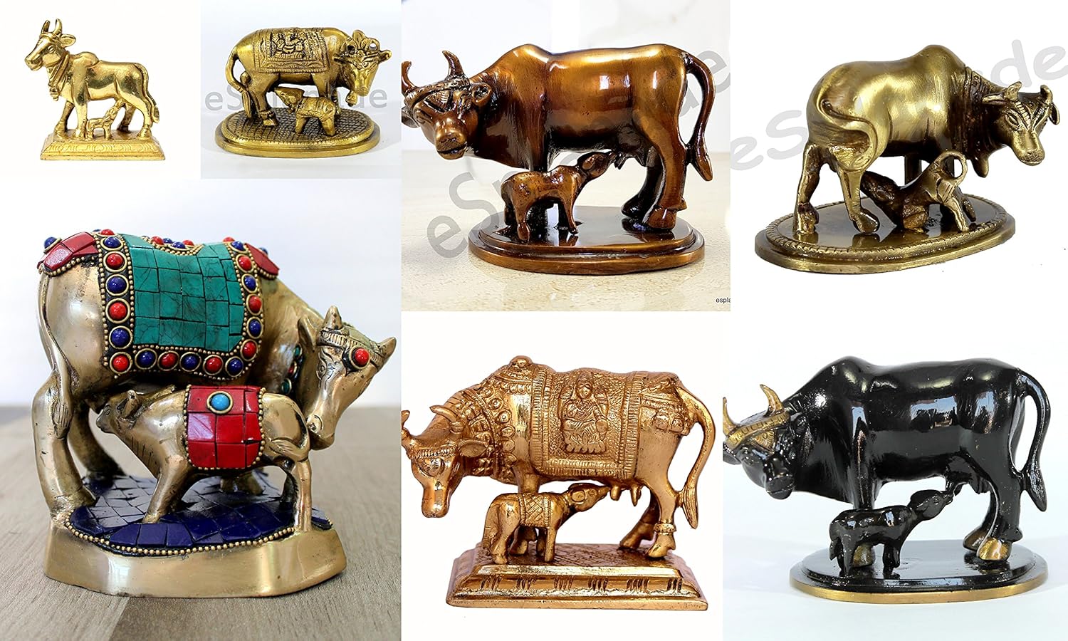 ESPLANADE Beautiful Lucky Figurine - Brass - Nandi Kamadhenu Cow Kamdhenu Cow and Calf Sculpture | Holy Cow Idol Statue