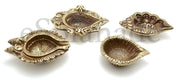 eSplanade - Brass Pooja Articles Deepak, Deepam - Auspicious Set of 4 Diyas - Ganesha and Laxmi Embossed, Conch Shaped Lamp, Swastik Design Oil Lamps - Home Décor - 3.5" Inches
