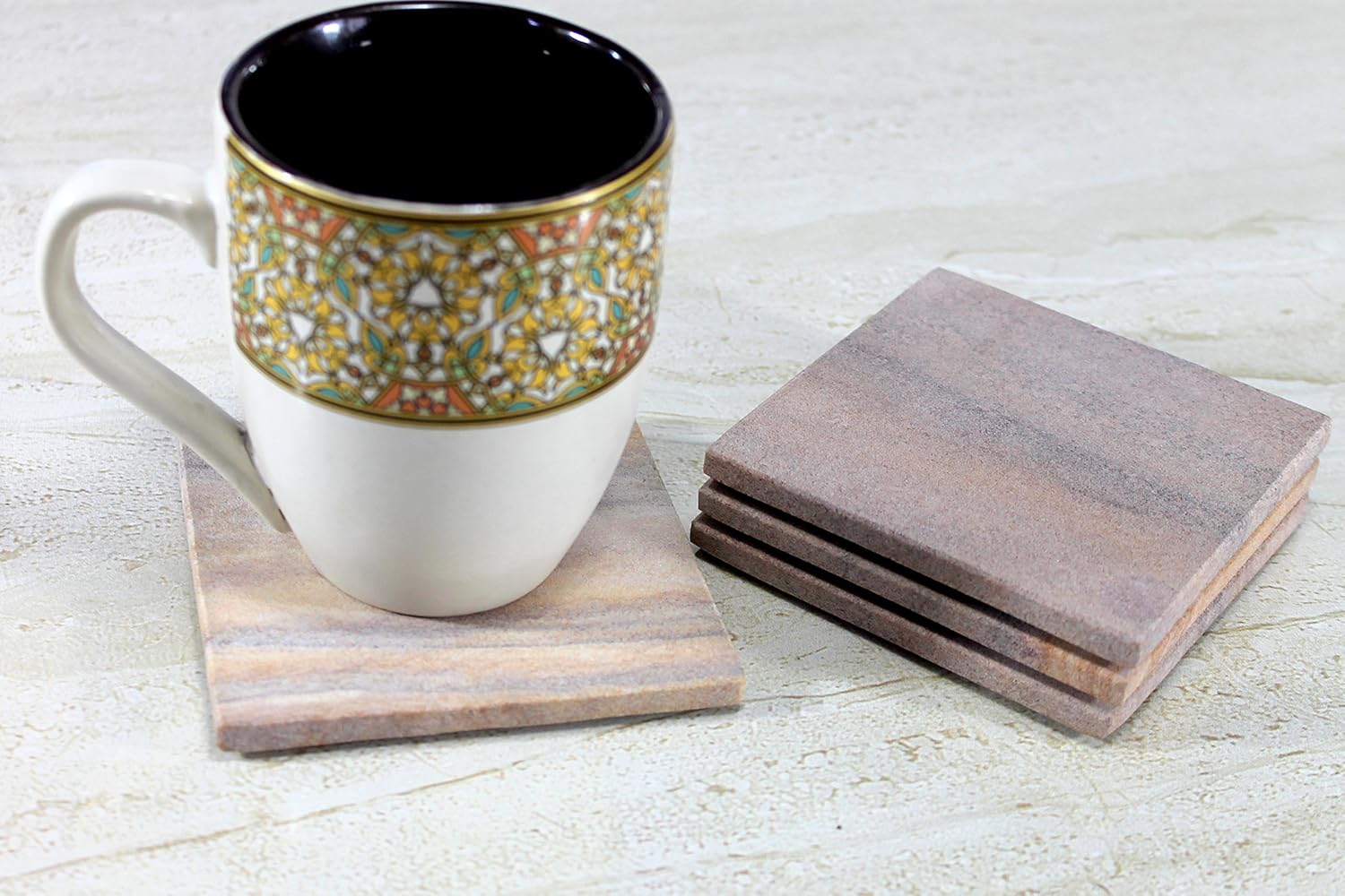 KLEO Coasters Set of Natural Stone - Natural Water Absorbent, Unique Table Coaster Set (Set of 4)