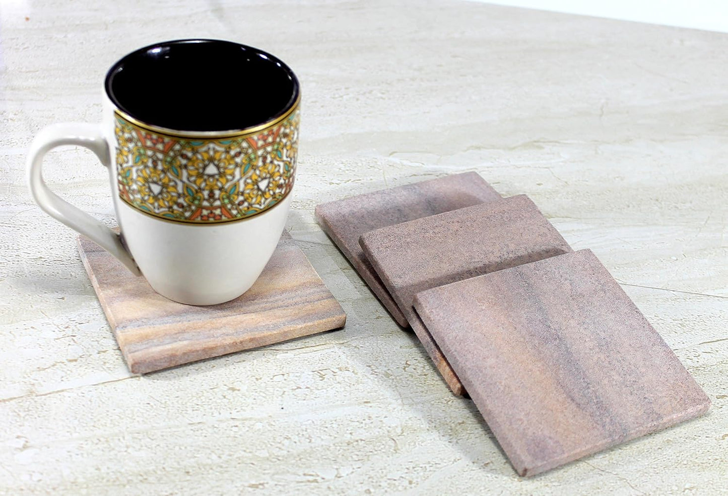 KLEO Coasters Set of Natural Stone - Natural Water Absorbent, Unique Table Coaster Set (Set of 4)