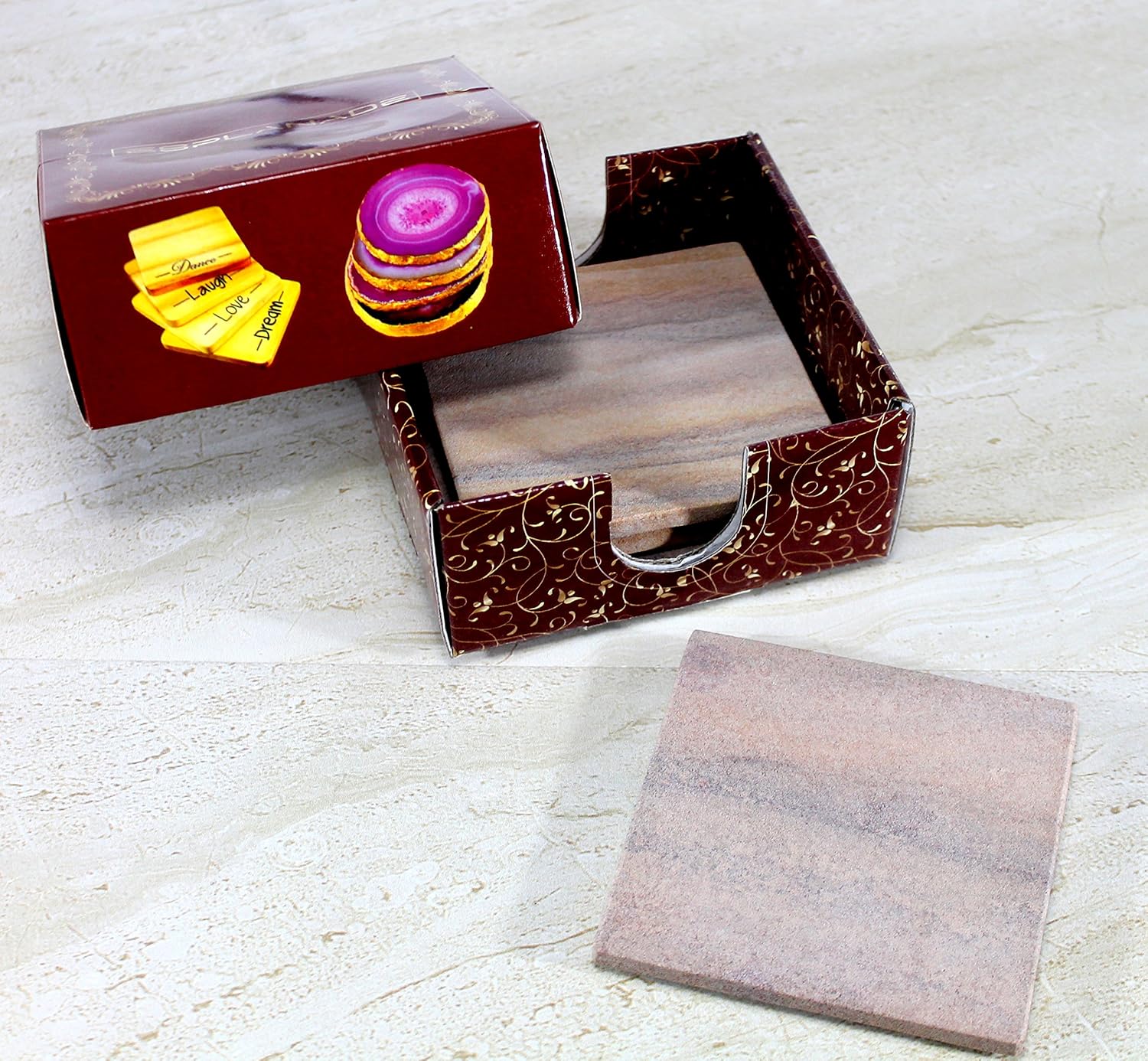 KLEO Coasters Set of Natural Stone - Natural Water Absorbent, Unique Table Coaster Set (Set of 4)