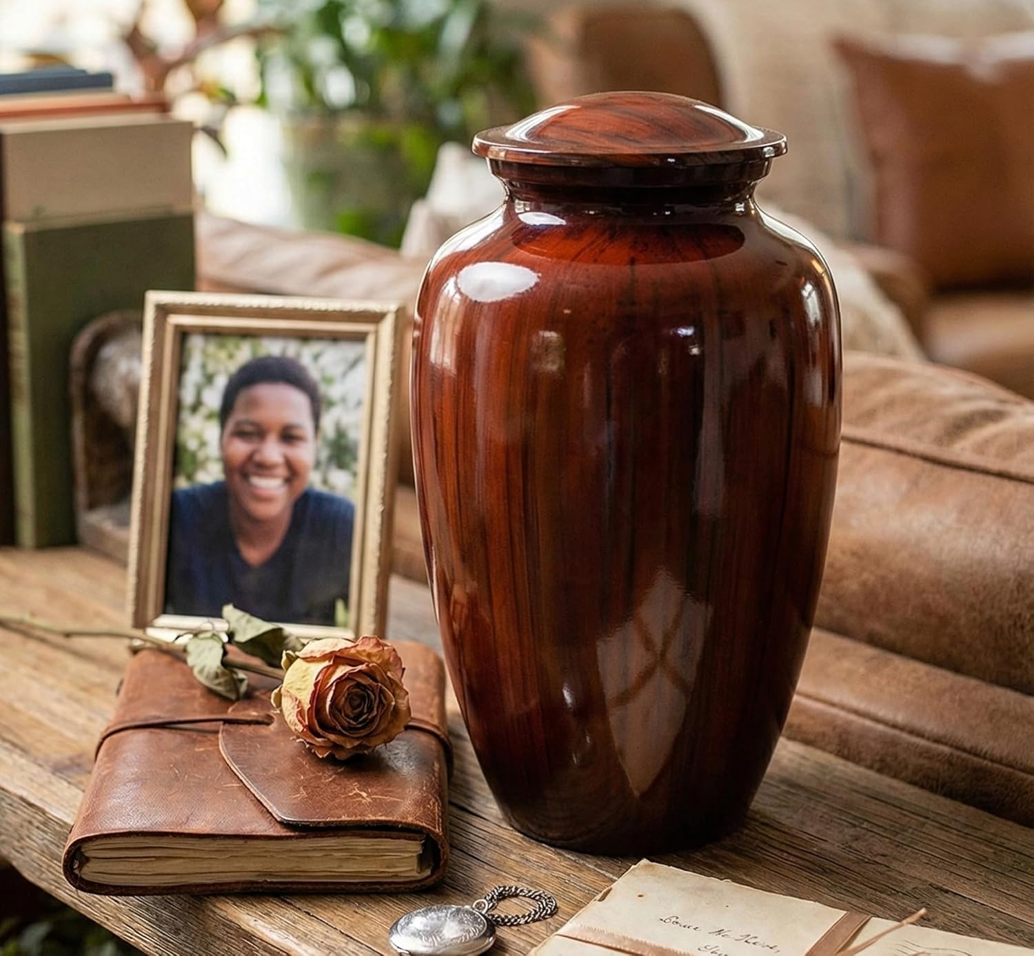 eSplanade Metal Cremation Urn Memorial Jar Pot Container | Full Size Printed Urn for Funeral Ashes Burial | Metal Urns | (Multicolor) - 10" Inches