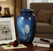 eSplanade Metal Cremation Urn Memorial Jar Pot Container | Full Size Printed Urn for Funeral Ashes Burial | Metal Urns | Dark Blue - 10" Inches