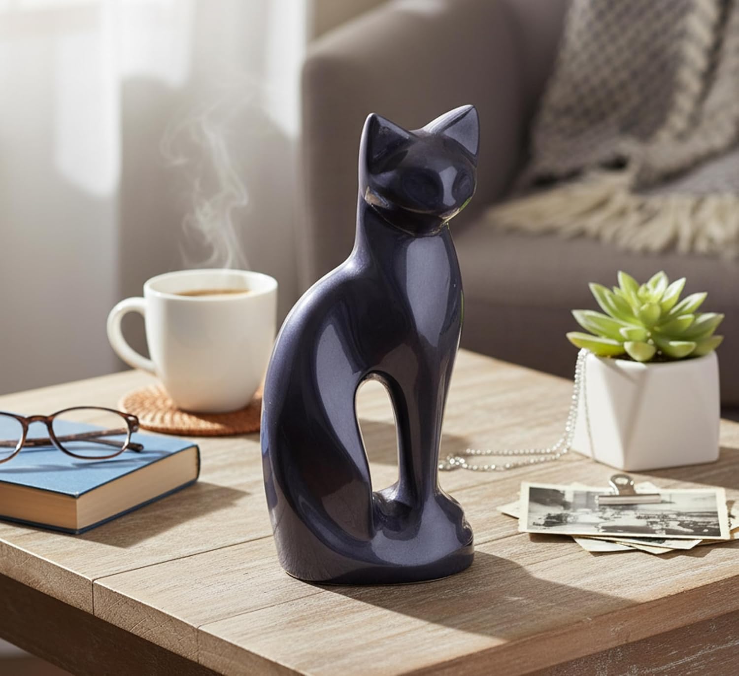 eSplanade- Cat Kitten Shape Cremation urn | Memorial Funeral Burial Full-Size urn for Ashes| Size - 9 inches.