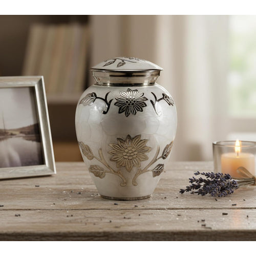 eSplanade Metal Cremation Urn Memorial Jar Pot Container | Medium Size Urn for Funeral Ashes Burial | Engraved Metal Urn