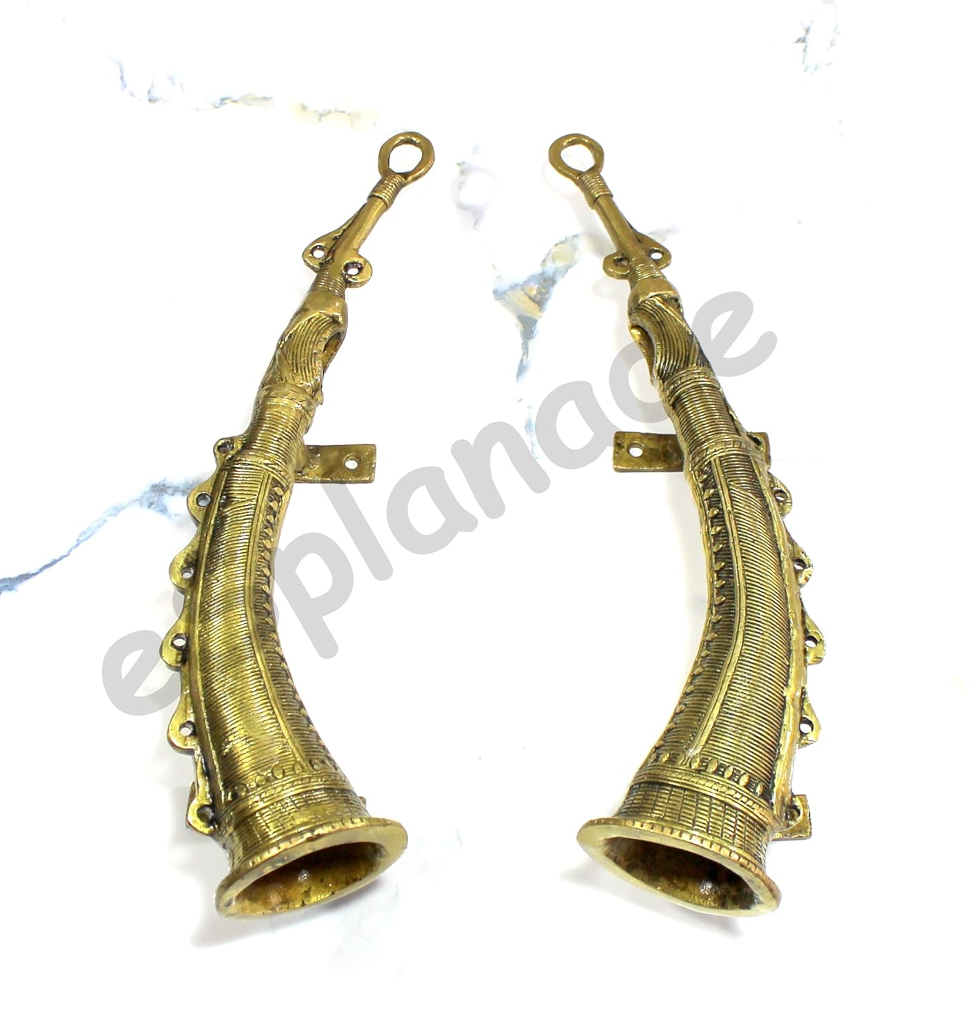 ESPLANADE Brass Door Handle Pair (2 pcs) | Home Decor | Door Decor | Pair of Brass Door Handles (Shehnai)