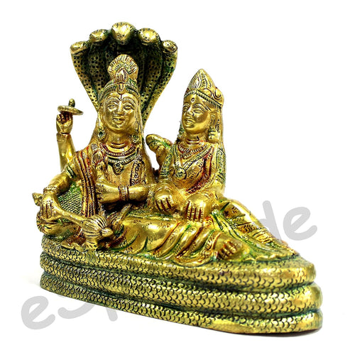 ESPLANADE Brass Vishnu Laxmi in Ksheer Sagar Lakshmi Narayan Murti Idol Statue Sculpture | Pooja Idols - Home Decor | Multicolour - 6.5
