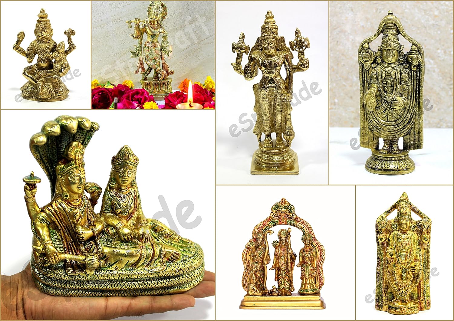 ESPLANADE Brass Vishnu Laxmi in Ksheer Sagar Lakshmi Narayan Murti Idol Statue Sculpture | Pooja Idols - Home Decor | Multicolour - 6.5" Inches