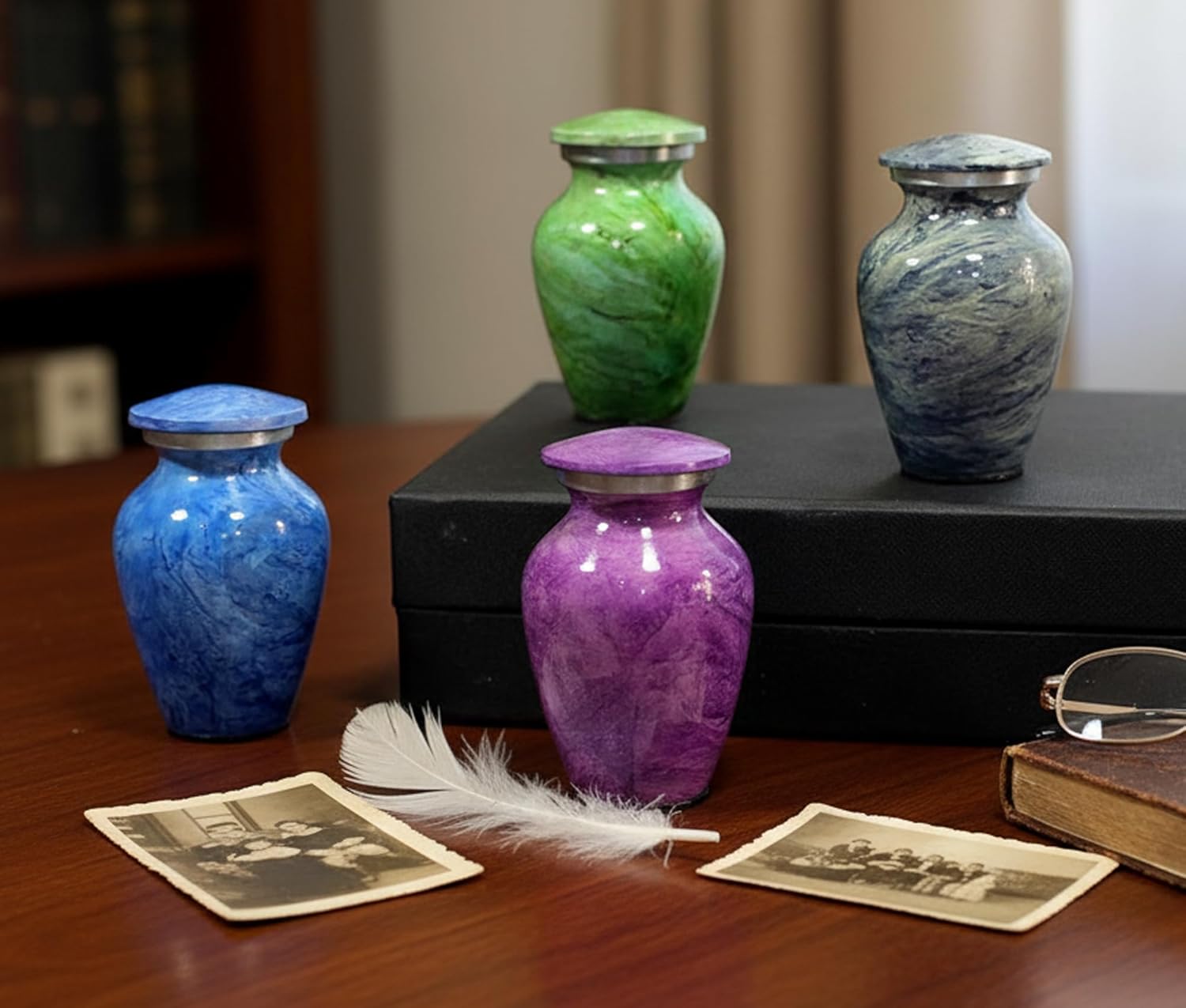 eSplanade- Cremation Mini urn Keepsake Memorial | Set of 4 Small urns for Ashes Funeral Burial Container jar Pot