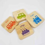 IVEI Wooden Educational Magnets for Kids – Bright Coloured Vehicle Magnet - Square Shape Magnets with Bus, Car, Ship, Train Design - Fridge Magnet - Innovative Magnets -Budget Gifts (Set of 4)