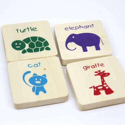 IVEI Wooden Educational Magnets for Kids – Bright Coloured Animal Magnet - Square Shape with Turtle, Elephant, Cat, Giraffe Design – Fridge Magnet – Innovative Magnets - Budget Gifts (Set of 4)