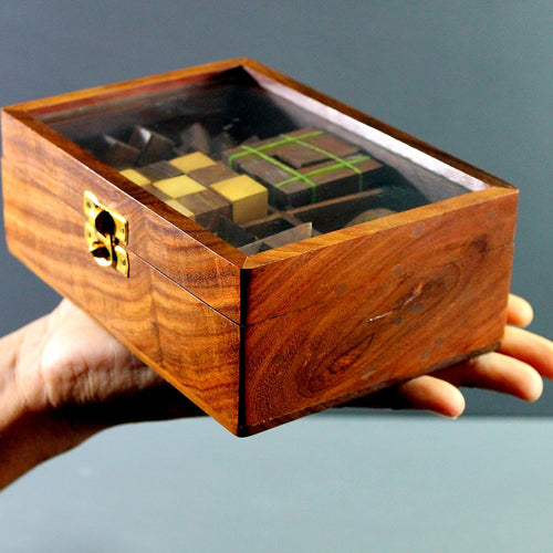 StonKraft 6-in-One Wooden Puzzle Games Set 3D Puzzles for Teens and Adults.