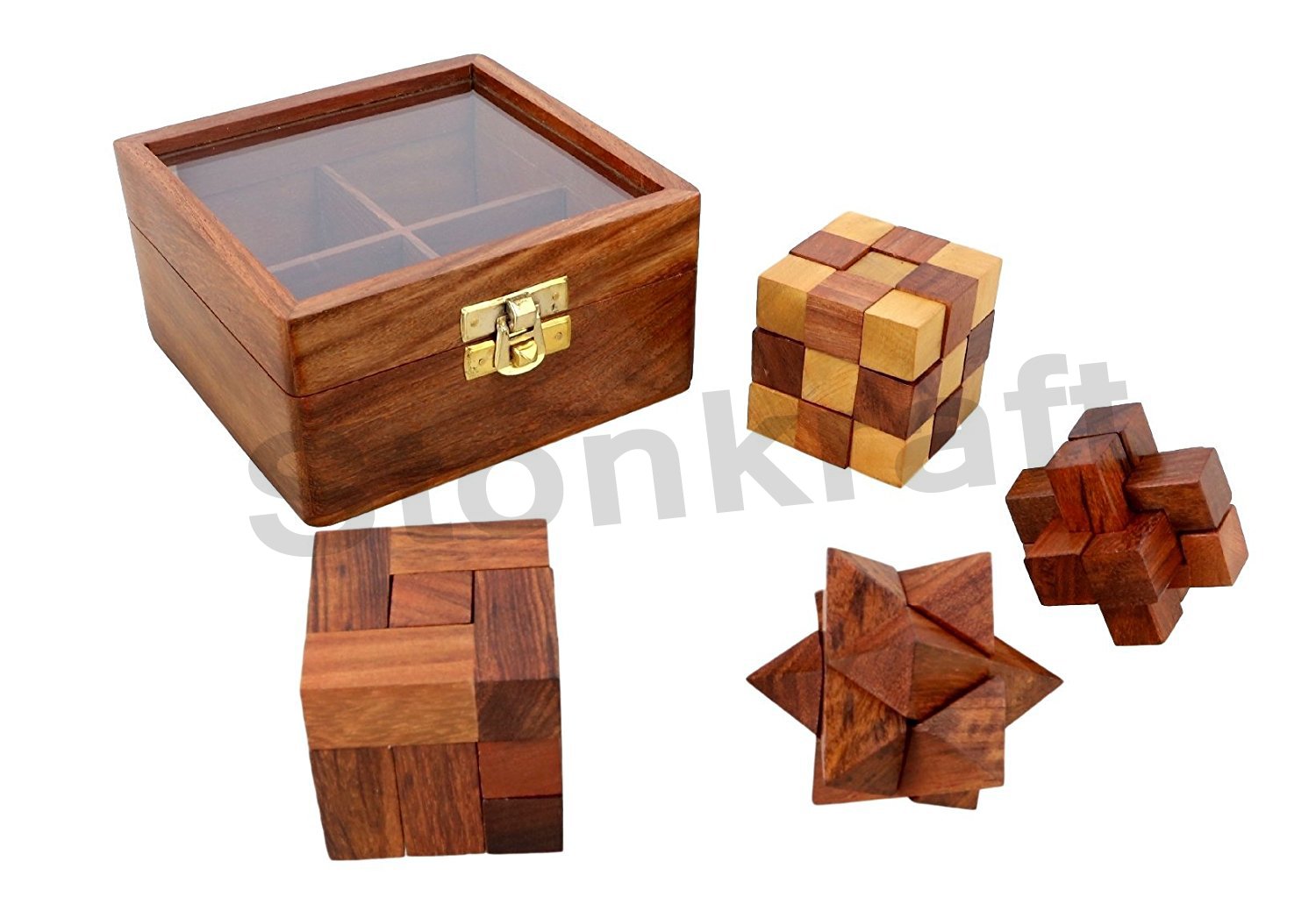 Stonkraft Wooden Puzzle Games Set 3D Puzzles for Teens and Adults.