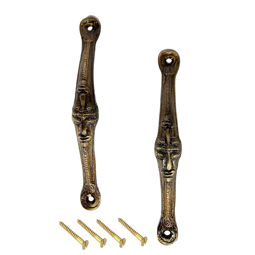 ESPLANADE - Designer Brass Door Handle Pair (2 pcs) | Tribal Face Door Pulls (1 x 6.5 inches) - Bronze, 100% Brass