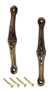 ESPLANADE - Designer Brass Door Handle Pair (2 pcs) | Tribal Face Door Pulls (1 x 6.5 inches) - Bronze, 100% Brass