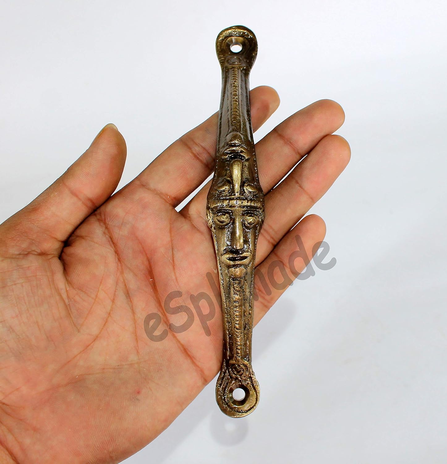 ESPLANADE - Designer Brass Door Handle Pair (2 pcs) | Tribal Face Door Pulls (1 x 6.5 inches) - Bronze, 100% Brass