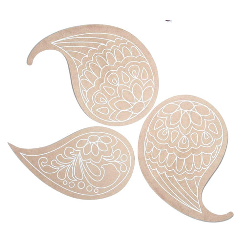 IVEI DIY Wood Sheet Craft - MDF Cutouts of Paisley Rangoli Plates - Plain MDF Blanks Cutouts for Painting Wooden Sheet Craft, Decoupage, Resin Art Work & Decoration - Set of 3