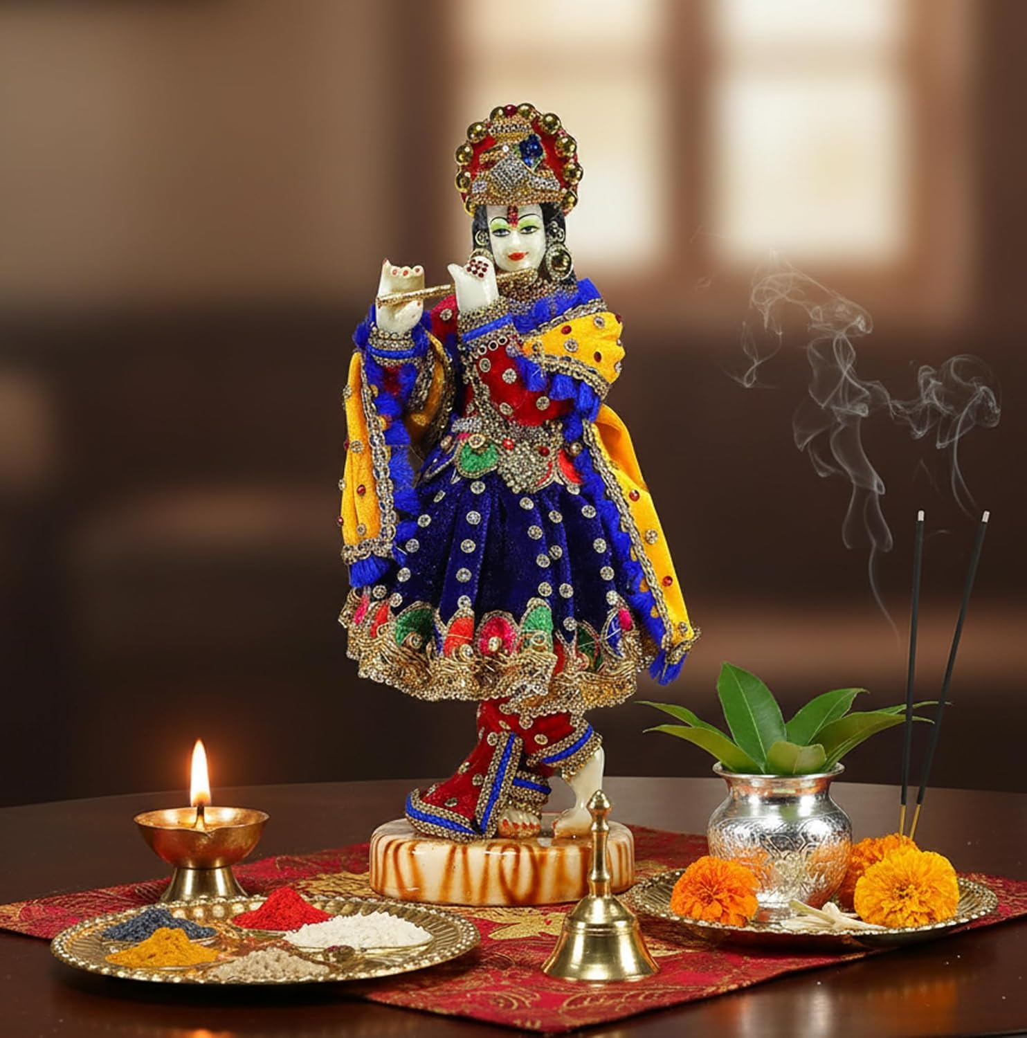 eSplanade Resin Krishna Kishan Murti Idol Statue Sculpture (11", 12.5", 14" Inches) Multicolour