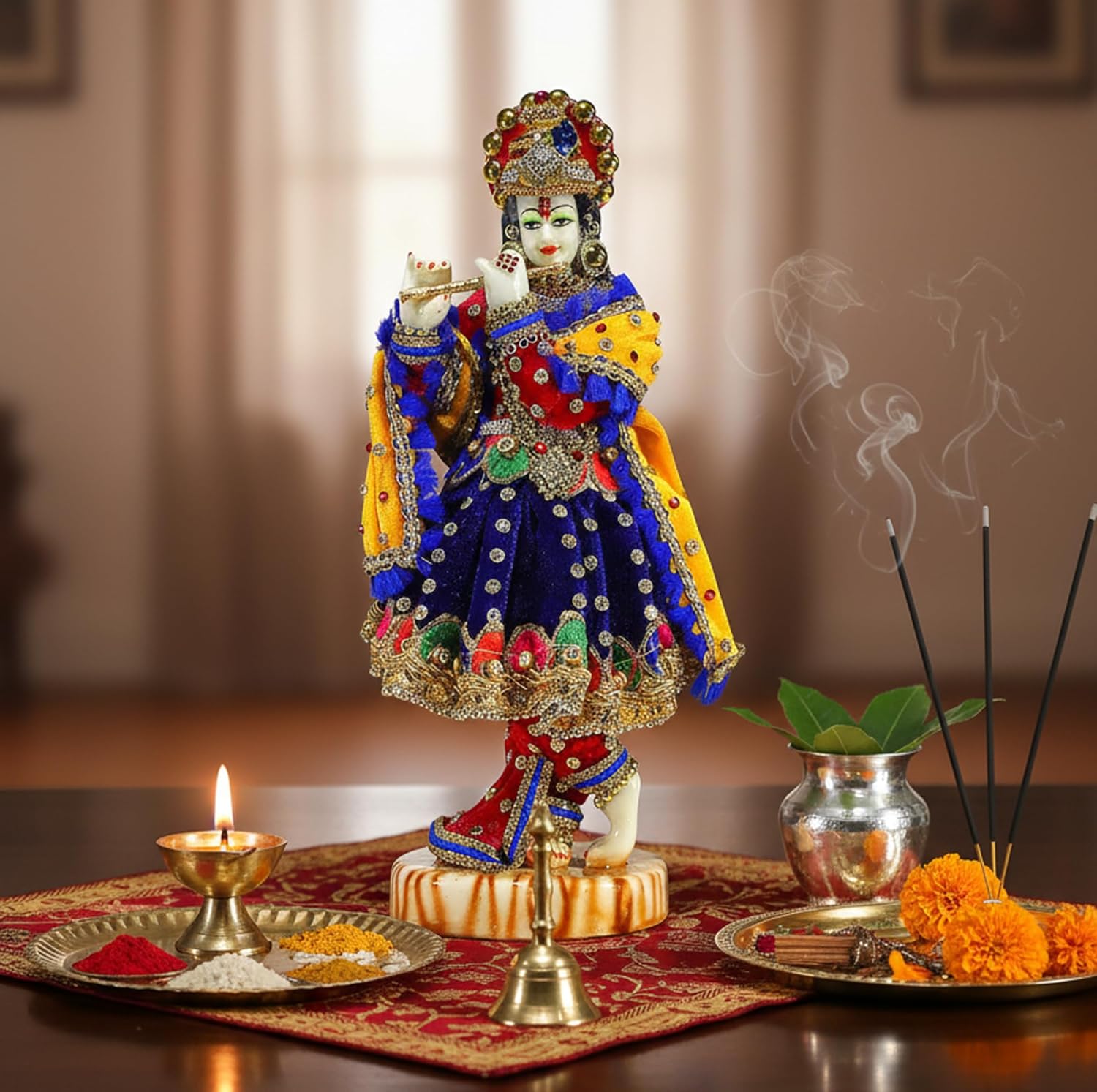 eSplanade Resin Krishna Kishan Murti Idol Statue Sculpture (11", 12.5", 14" Inches) Multicolour