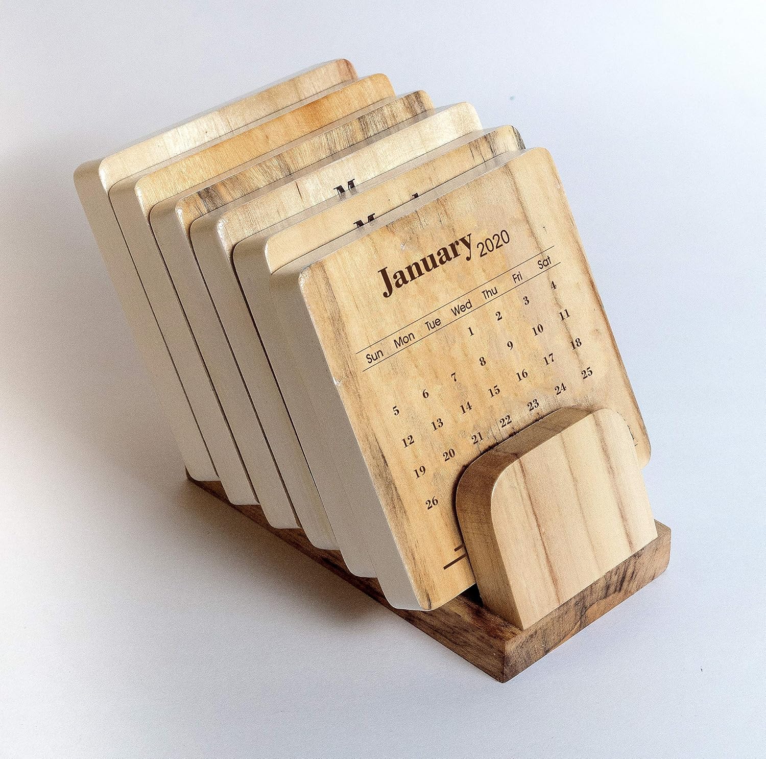 IVEI Wooden Classique Thick Calendar Coasters/Paper Weights with a White Edge Finish and a Coaster Stand