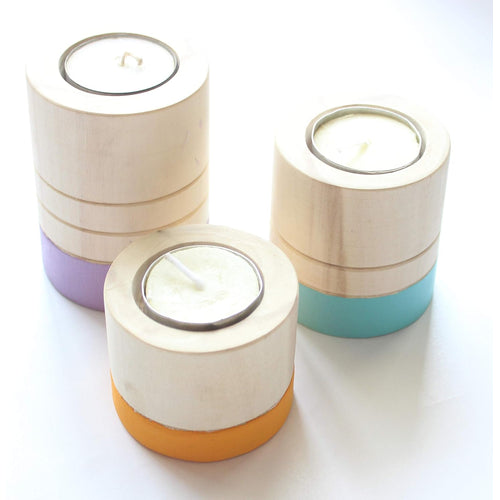 IVEI Wooden Tealight Candle Holder - Hand-Painted Round Tea Lights Candle Holder Stand - Wooden Tea Light Holder - Wooden Candle Stand for Diwali Gifts, Office, Home Decoration - Set of 3