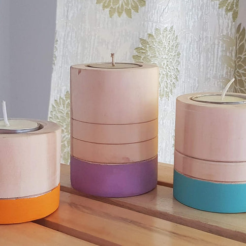 IVEI Wooden Tealight Candle Holder - Hand-Painted Round Tea Lights Candle Holder Stand - Wooden Tea Light Holder - Wooden Candle Stand for Diwali Gifts, Office, Home Decoration - Set of 3