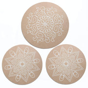 IVEI MDF Wood Circular Rangoli Plates with Pre Drawn Design - Set of 3, Brown