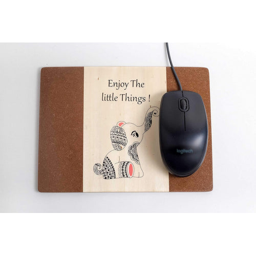 IVEI Wooden Mouse Pad for Laptop, Computer, Desktop - Smooth Movement pad - Designer Laptop Pad for Desk, Office, Home, Studying, Gaming - Doodle Print of Elephant - Attractive Pad for Gifting