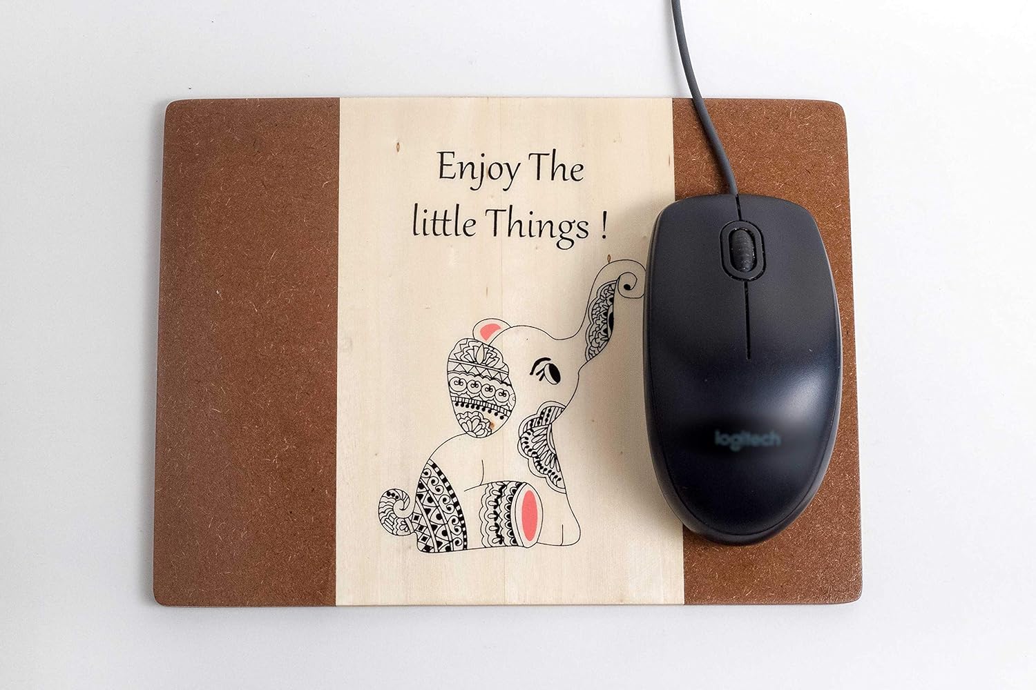 IVEI Wooden Mouse Pad for Laptop, Computer, Desktop - Smooth Movement pad - Designer Laptop Pad for Desk, Office, Home, Studying, Gaming - Doodle Print of Elephant - Attractive Pad for Gifting