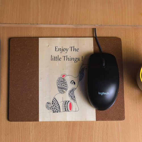 IVEI Wooden Mouse Pad for Laptop, Computer, Desktop - Smooth Movement pad - Designer Laptop Pad for Desk, Office, Home, Studying, Gaming - Doodle Print of Elephant - Attractive Pad for Gifting